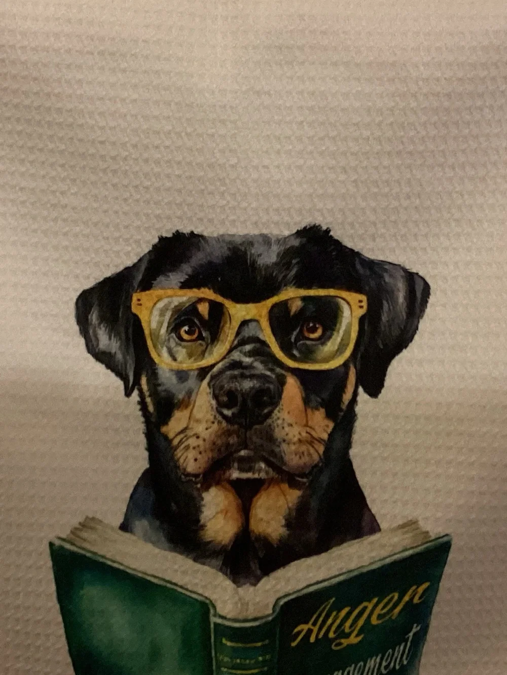 Towel with Rottweiler Reading Anger Management Text nwot